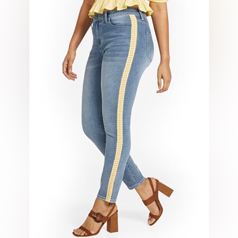 New York & Co High-Rise Yellow Plaid Stripe Jeans Size 6